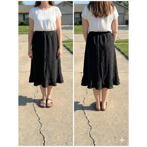 Vintage Karin Stevens Black Floral Midi Skirt Size 8 Whimsygoth Ruffle Hem Y2K